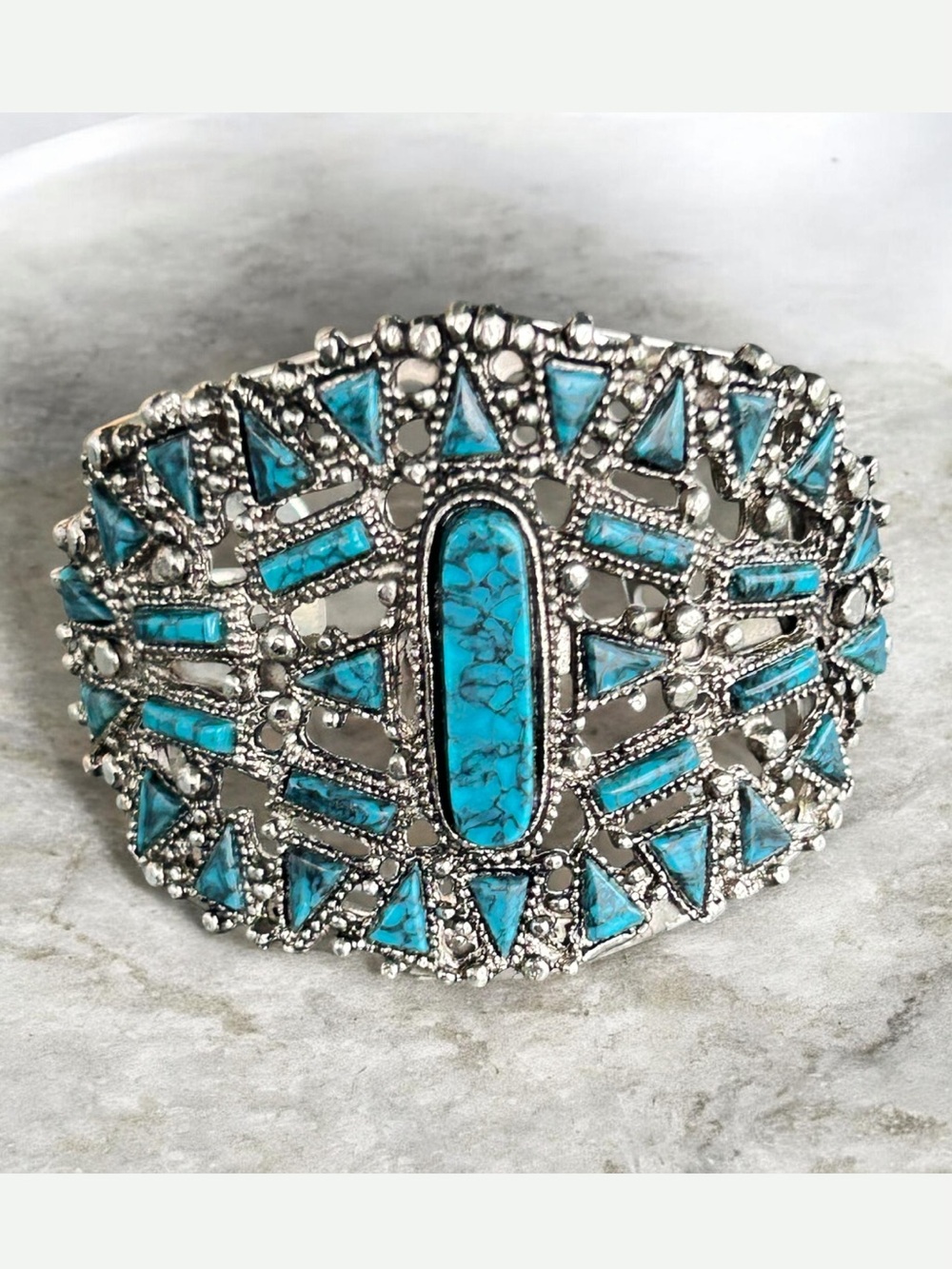 Vintage 1970’s Florenta of California Faux Turquoise Inlay Cuff Bracelet
